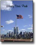 The World Trade Center with flag postcard