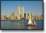 The World Trade Center with sail boat postcard